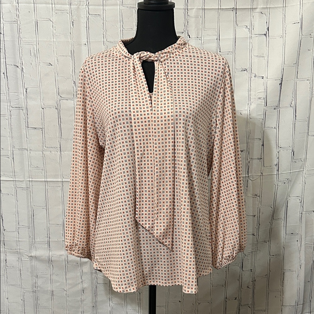 EUC Adrianna Papell Cream and Red Geometric Blouse. XL.